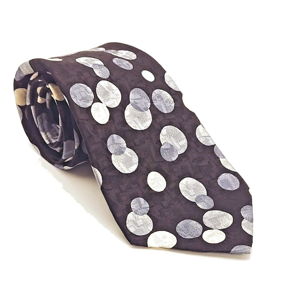 Vintage Countess Mara Silk Tie Extra Long XL 62" Black Silver Dots 4"‎ Wide USA
